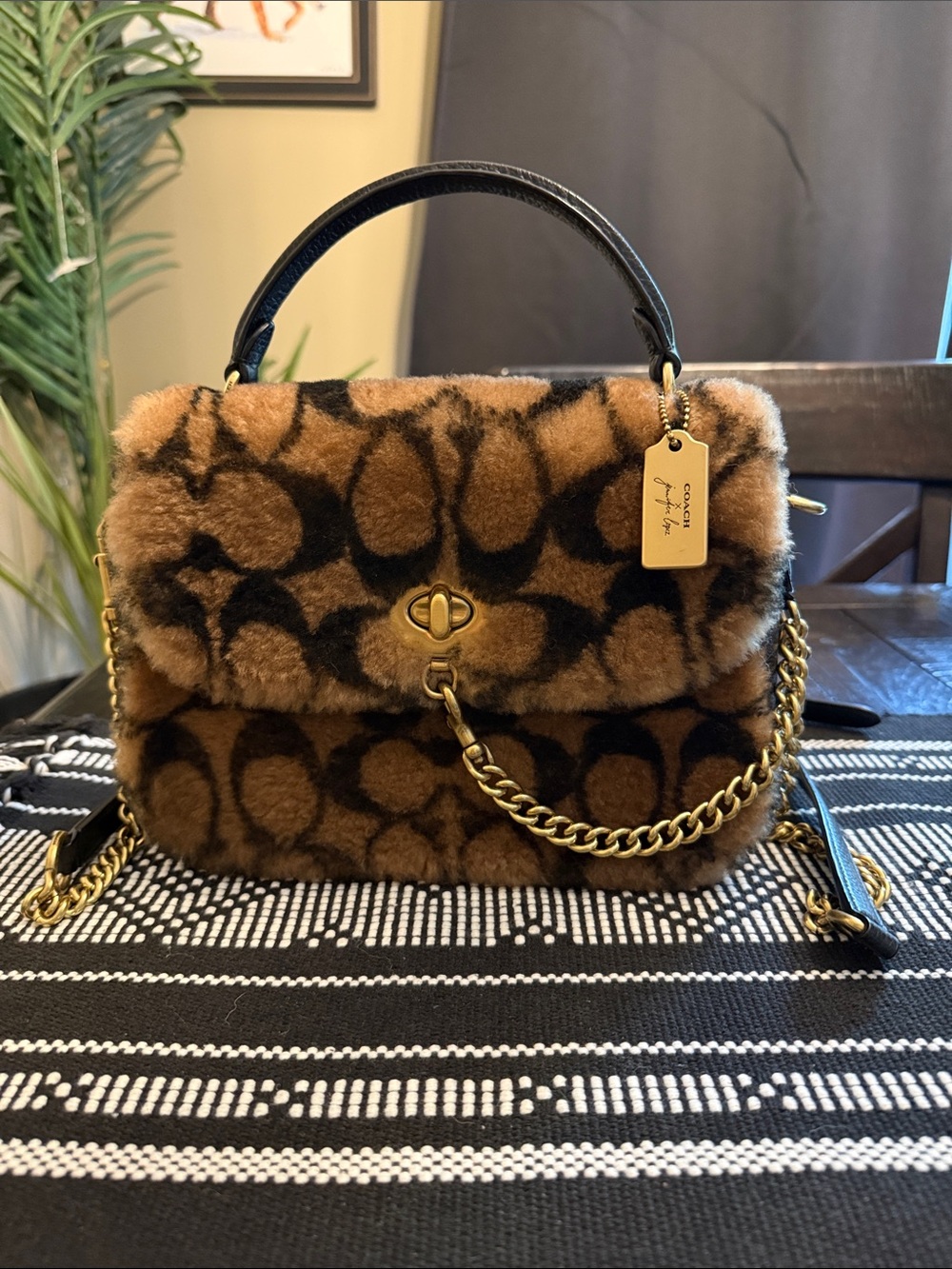 Coach J Lo Faux Fur Turnlock Shoulder Bag